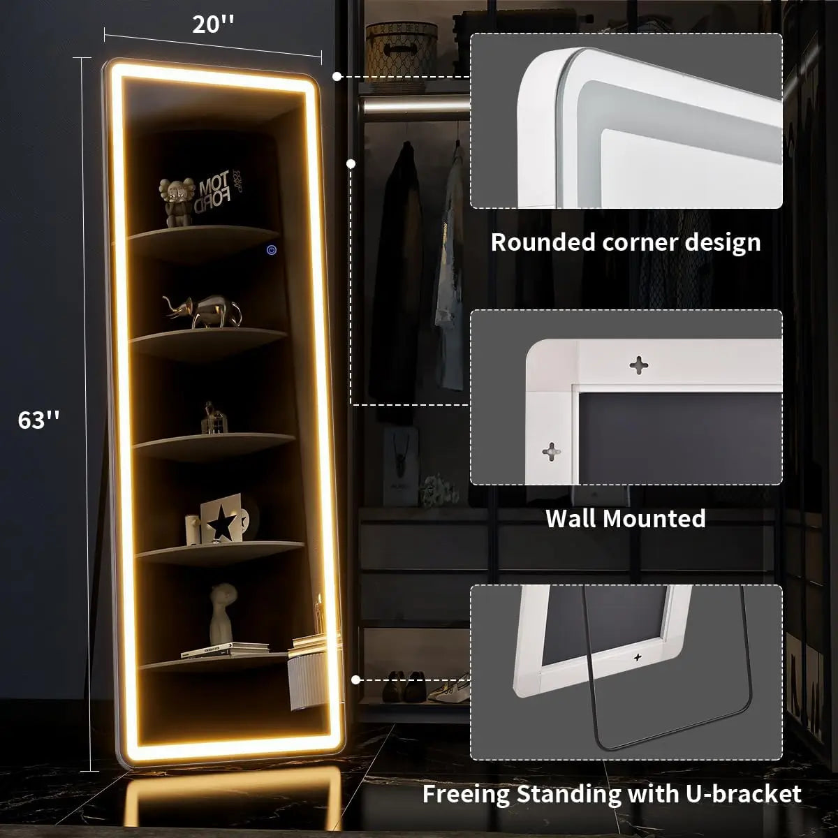 63"x20" Full Length LED Mirror Full Length