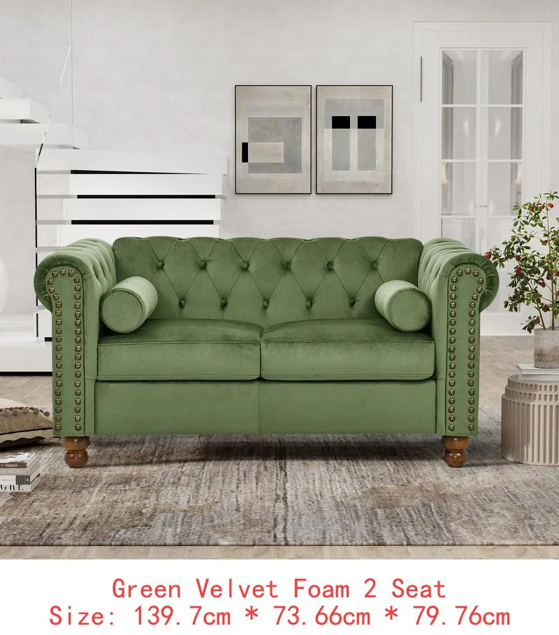 Large Velvet Chesterfield Settee Sofa, Classic Tufted 1 Seater Couch