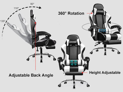 Gaming Chair with Footrest, Lumbar Support, Adjustable Height, Swivel Seat, Headrest for Office or Gaming