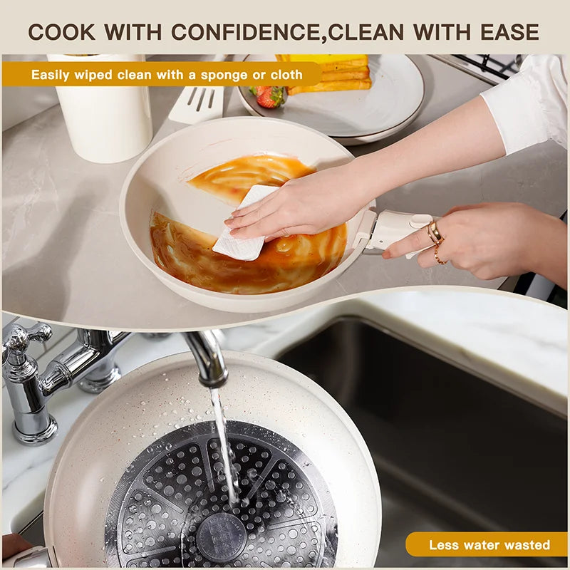 21 Piece Ceramic  Pots and Pans Non-Stick, Sensor Handles, Milky white