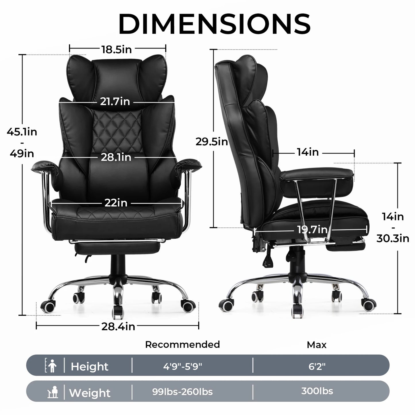 Big and Tall Gaming Chair with Lumbar Support, Footrest