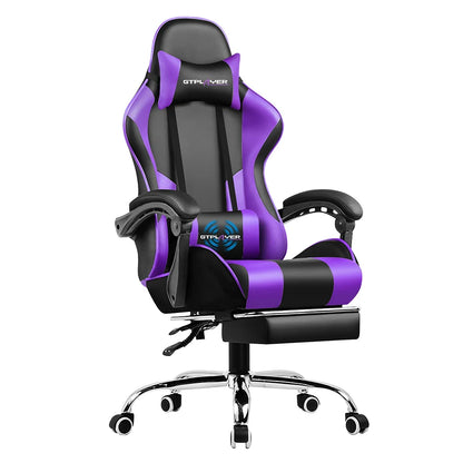 Gaming Chair with Footrest, Lumbar Support, Adjustable Height, Swivel Seat, Headrest for Office or Gaming