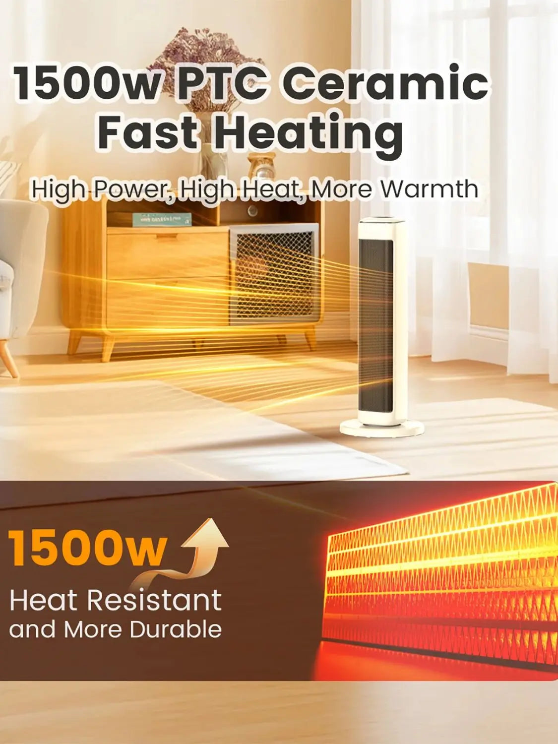 Ceramic Tower Electric Heater with Thermostat