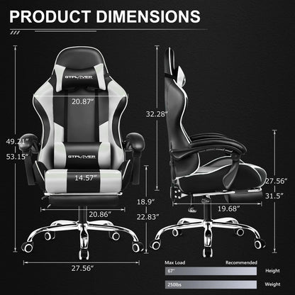 Gaming Chair with Footrest, Lumbar Support, Adjustable Height, Swivel Seat, Headrest for Office or Gaming