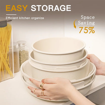 21 Piece Ceramic  Pots and Pans Non-Stick, Sensor Handles, Milky white