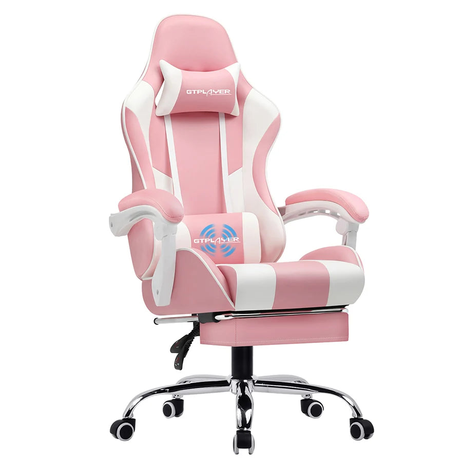 Gaming Chair with Footrest, Lumbar Support, Adjustable Height, Swivel Seat, Headrest for Office or Gaming