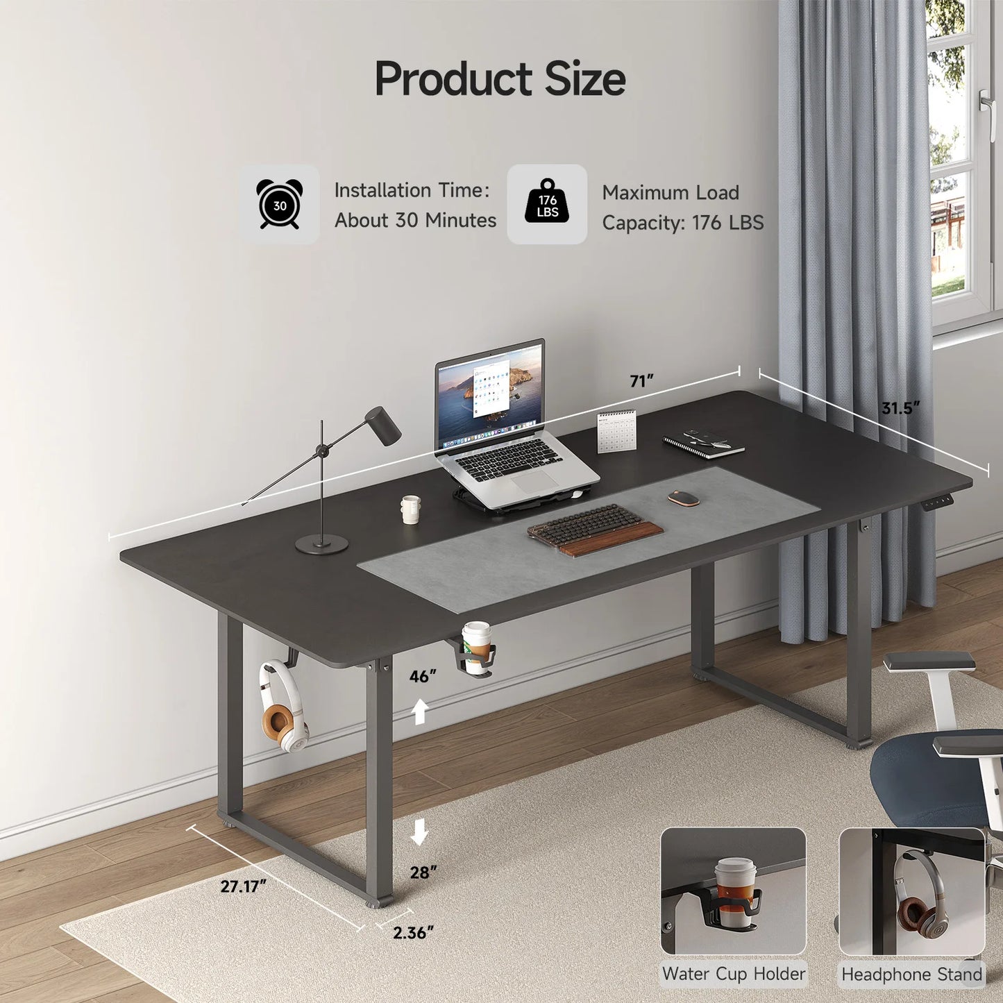 Electric Lifting  Stand Up Desk  Adjustable Height from 28-46"