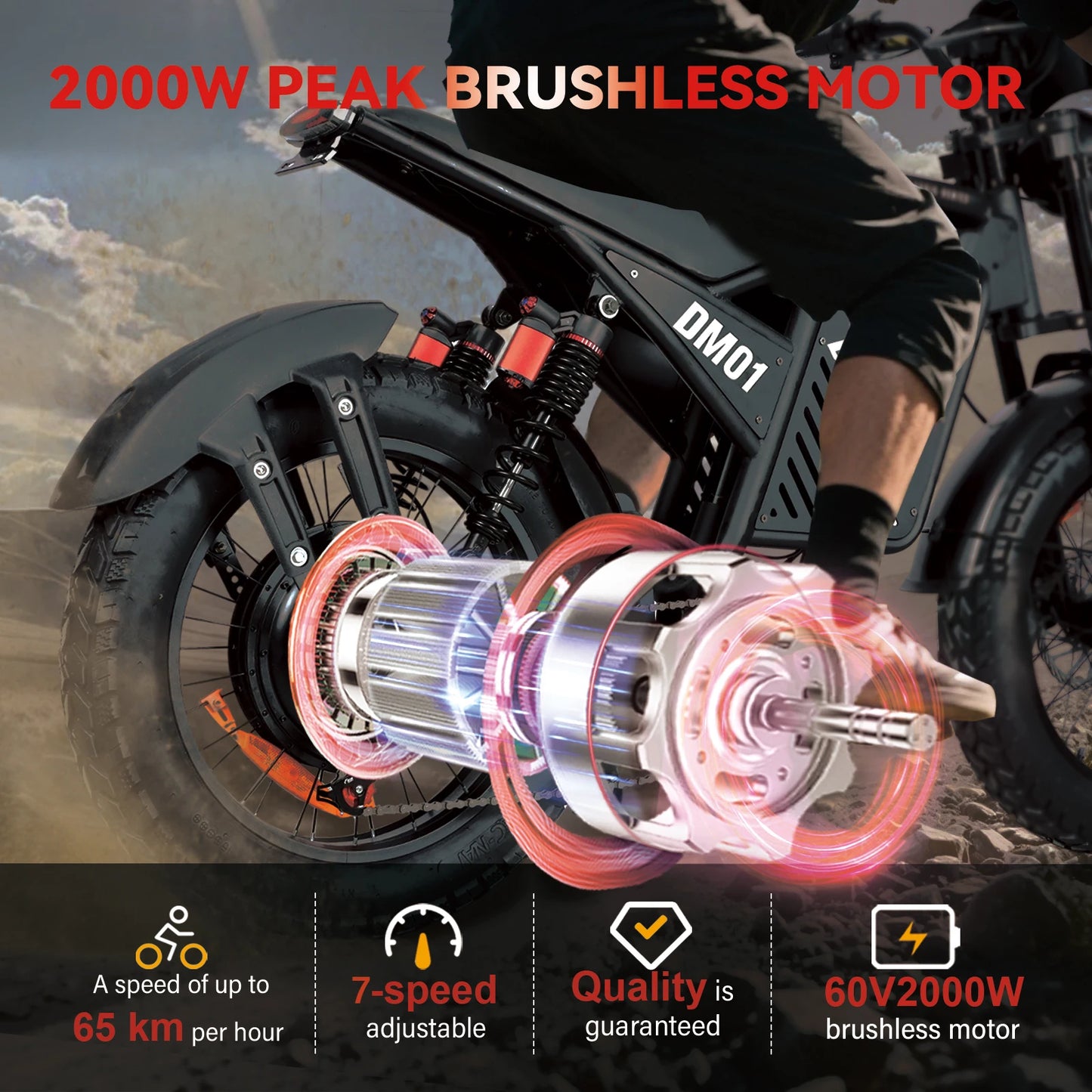 Electric Bicycle 60V 30AH Battery Max Speed 42 MPH E-Bike