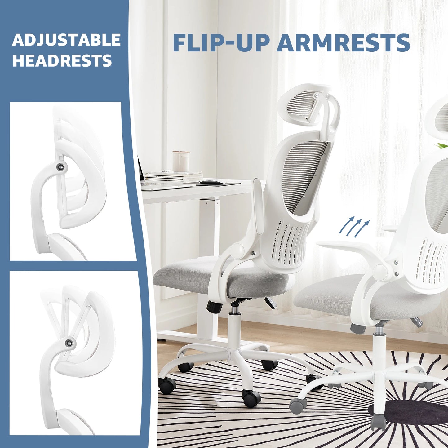 Mesh Ergonomic  Desk Chair Flip-up Arms Adjustable Headrests Comfortable Lumbar Support