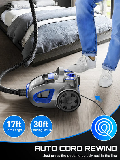 Canister Vacuum Cleaner, 1600W Powerful for Hard Floors, Carpets, Pet Hair