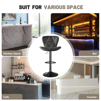 2 Pcs Bar Chair, 360 ° Rotation Adjustable Height, Faux Leather Upholstered with Backrest