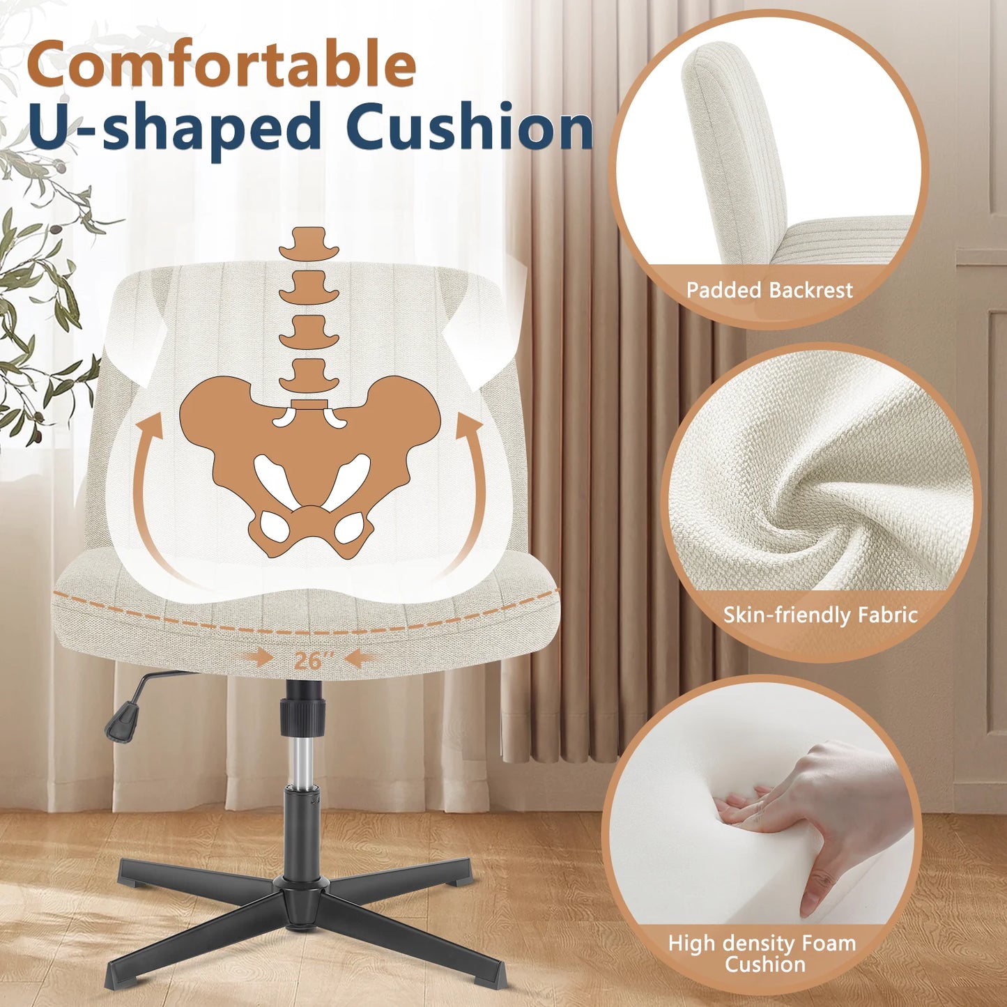Chair Armless  Adjustable Swivel Fabric Or Leather