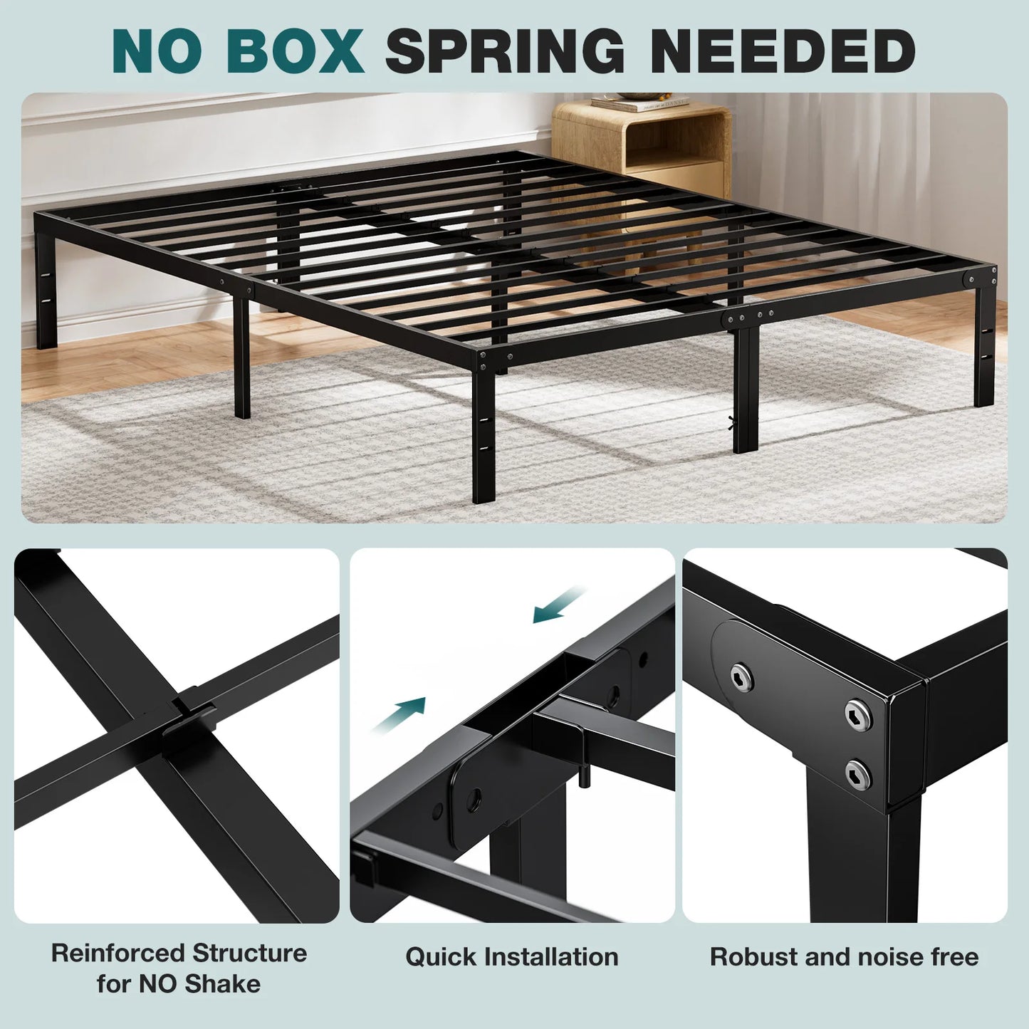 Twin Full Queen King Size Steel Bed Frame Supports 350LBS