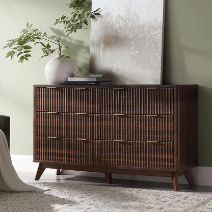 Fluted 6 Drawers Dresser, 54" Wide Modern Chest Faux Marble Top