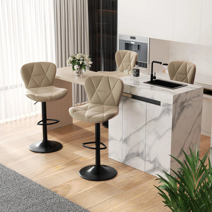 2 Pcs Bar Chair, 360 ° Rotation Adjustable Height, Faux Leather Upholstered with Backrest