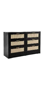 47.24" Rattan Dresser 6 Drawers Wood Storage Closet w/ Golden Handles
