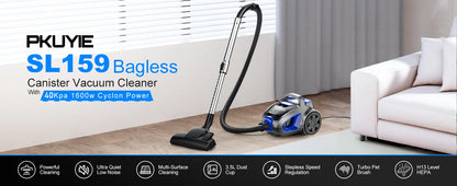 Canister Vacuum Cleaner, 1600W Powerful for Hard Floors, Carpets, Pet Hair