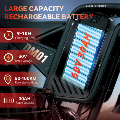 Electric Bicycle 60V 30AH Battery Max Speed 42 MPH E-Bike