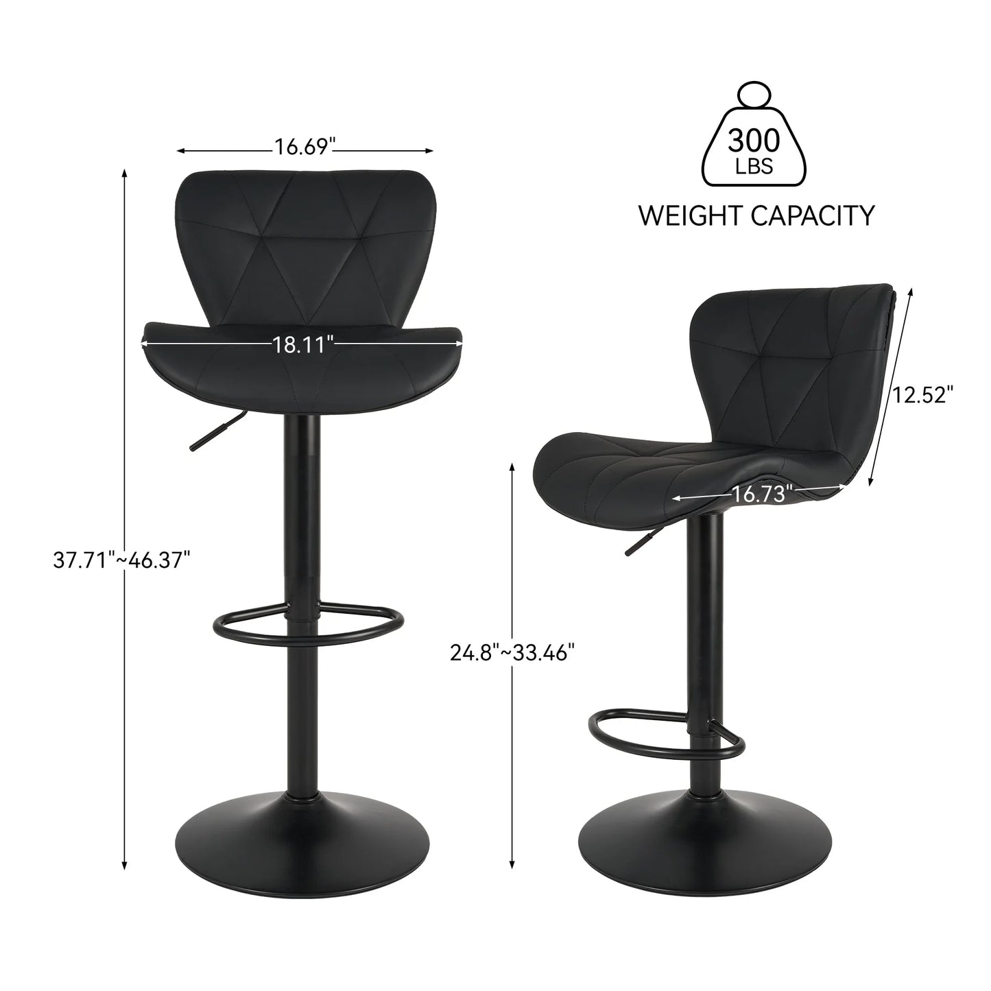2 Pcs Bar Chair, 360 ° Rotation Adjustable Height, Faux Leather Upholstered with Backrest