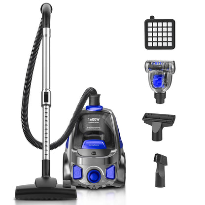 Canister Vacuum Cleaner, 1600W Powerful for Hard Floors, Carpets, Pet Hair
