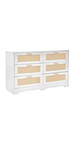 47.24" Rattan Dresser 6 Drawers Wood Storage Closet w/ Golden Handles