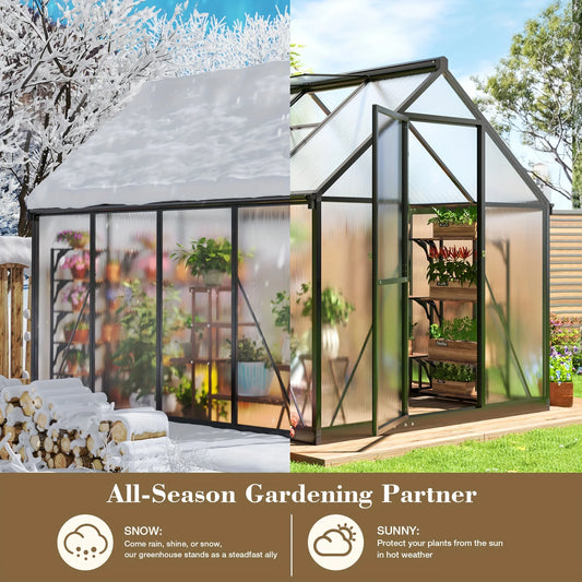 6x7FT Polycarbonate Greenhouse, PC Panels & Aluminum Frame w/ Vent Windows - Easy Assembly