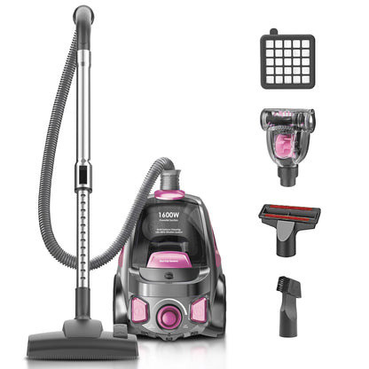 Canister Vacuum Cleaner, 1600W Powerful for Hard Floors, Carpets, Pet Hair