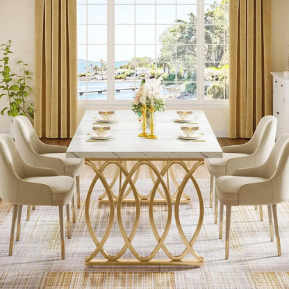 Modern Dining Table, 63" Large Kitchen Table for 4-6 People, Unique Rectangular