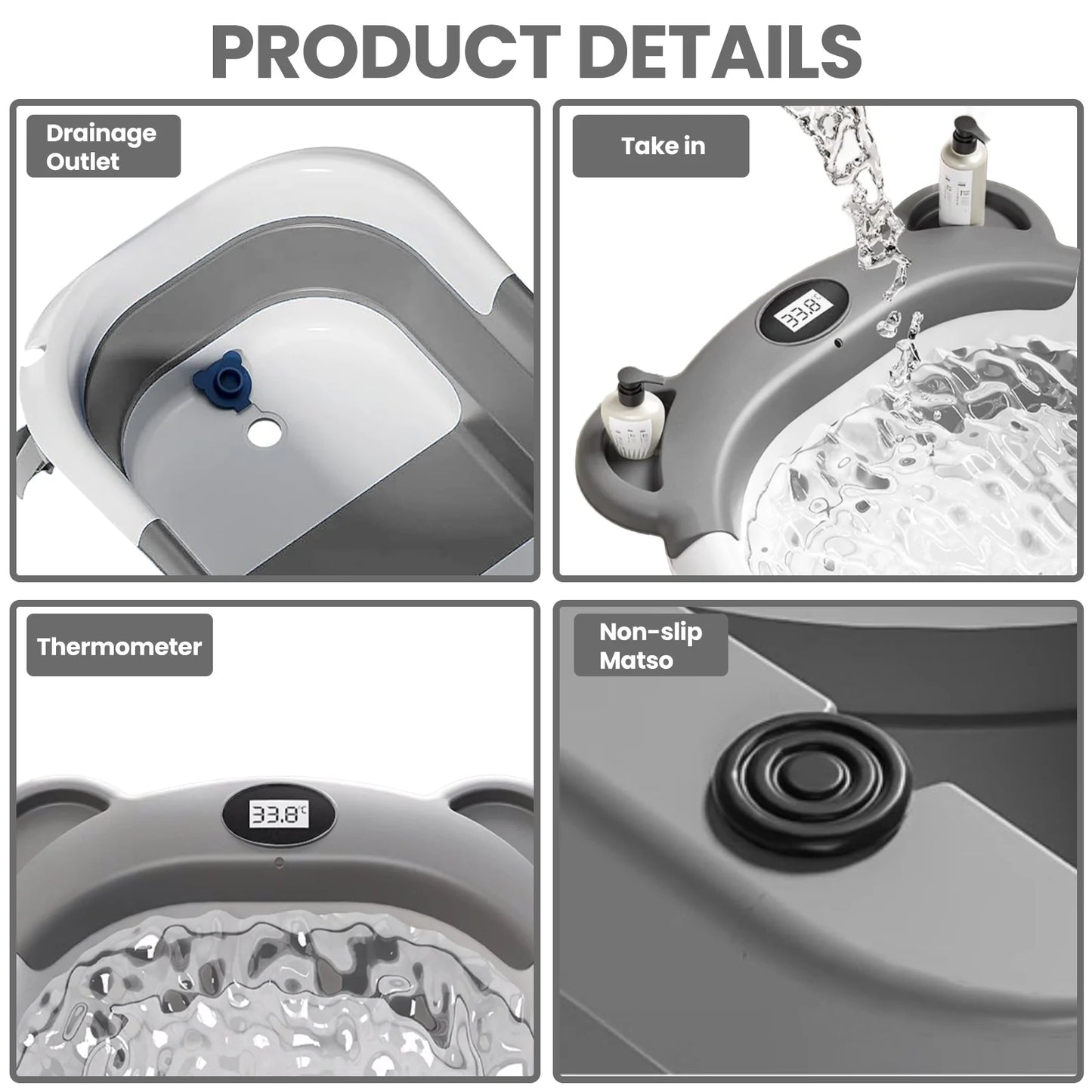Portable Travel Bathtub, Collapsible  with Thermometer