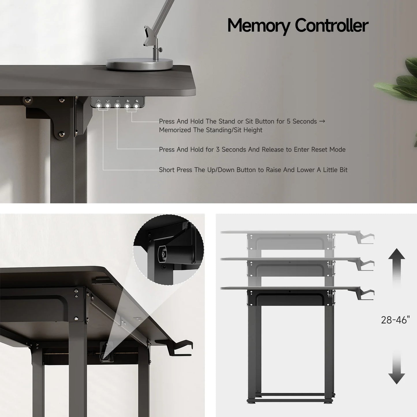 Electric Lifting  Stand Up Desk  Adjustable Height from 28-46"
