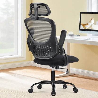 Mesh Ergonomic  Desk Chair Flip-up Arms Adjustable Headrests Comfortable Lumbar Support