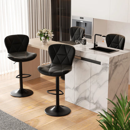 2 Pcs Bar Chair, 360 ° Rotation Adjustable Height, Faux Leather Upholstered with Backrest