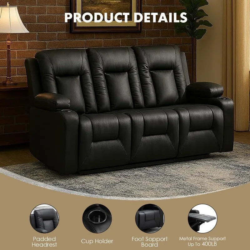 Leather Recliner Sofa Set with Manual Recliners, Loveseat and Armchair