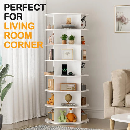 7-Tier Rotating Shoe Rack Tower, 360° Spinning Organizer for Shoes & Bags, White Storage Carousel