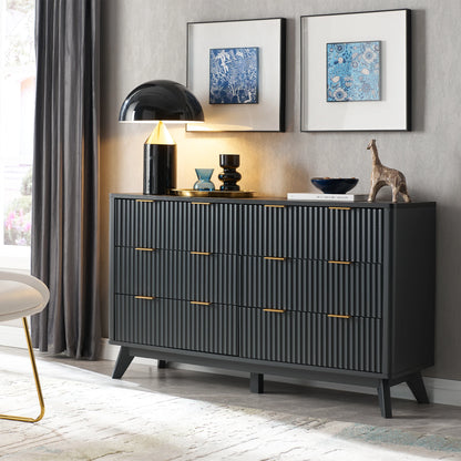 Fluted 6 Drawers Dresser, 54" Wide Modern Chest Faux Marble Top