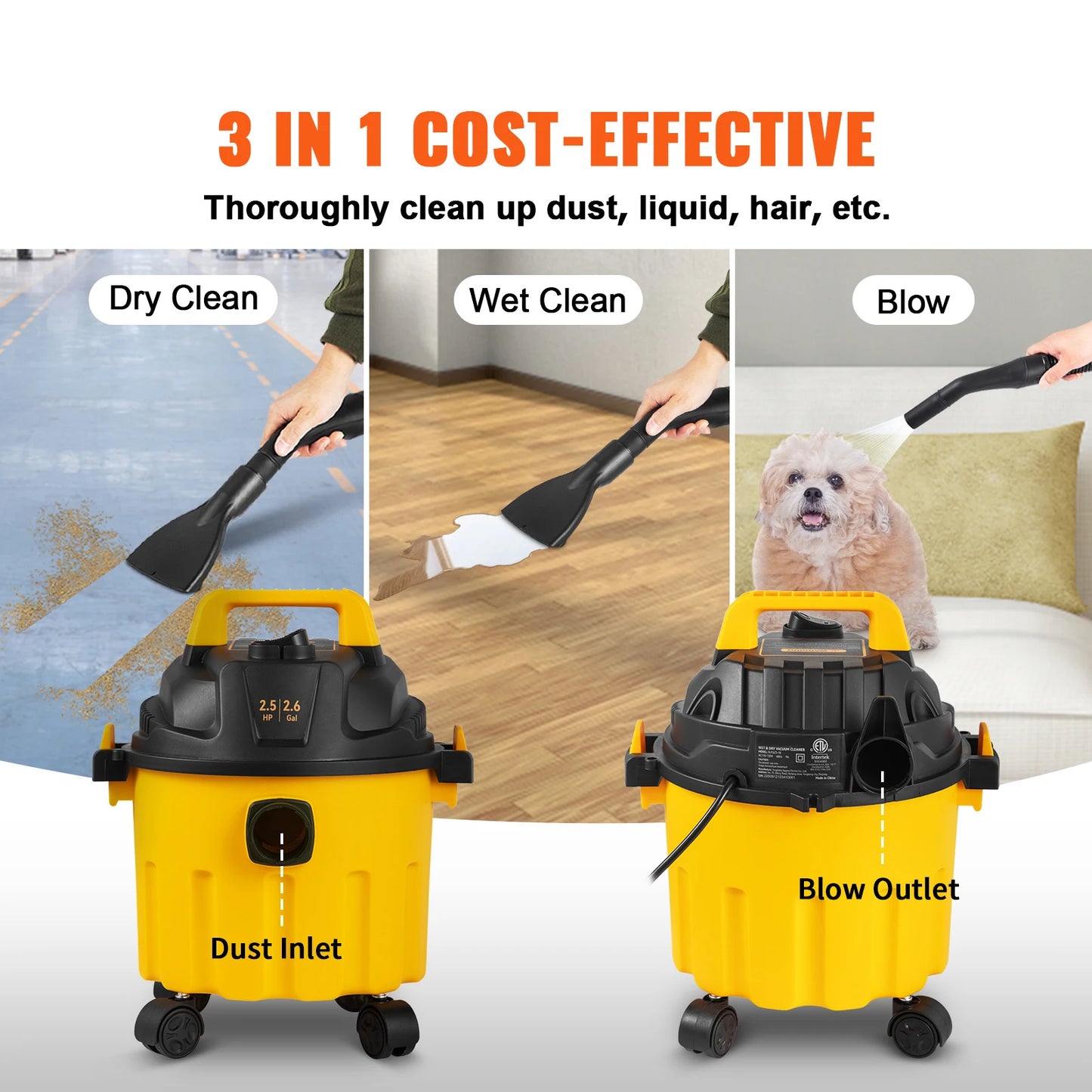 Wet Dry Vac 2.6 Gallon 2.5 Peak HP