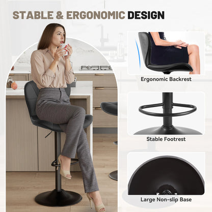 2 Pcs Bar Chair, 360 ° Rotation Adjustable Height, Faux Leather Upholstered with Backrest