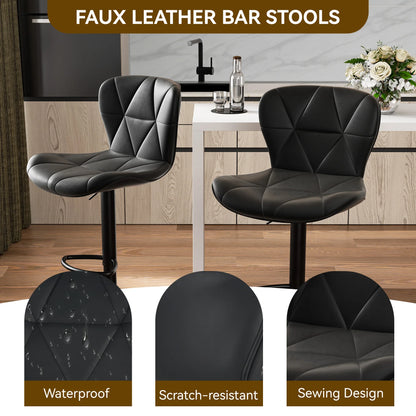 2 Pcs Bar Chair, 360 ° Rotation Adjustable Height, Faux Leather Upholstered with Backrest
