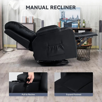 Living Room Furniture Set,Bonded Leather Loveseat Sofa with Cup Holder Recliner Chair,3+2,Black