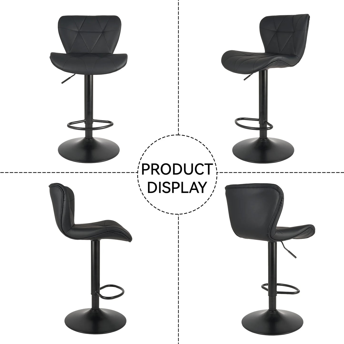2 Pcs Bar Chair, 360 ° Rotation Adjustable Height, Faux Leather Upholstered with Backrest