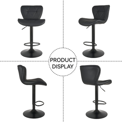 2 Pcs Bar Chair, 360 ° Rotation Adjustable Height, Faux Leather Upholstered with Backrest