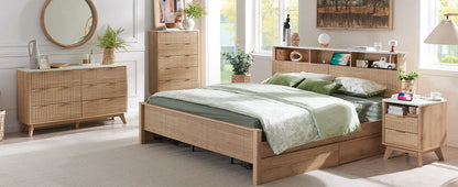 Fluted 6 Drawers Dresser, 54" Wide Modern Chest Faux Marble Top