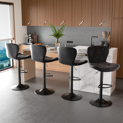 2 Pcs Bar Chair, 360 ° Rotation Adjustable Height, Faux Leather Upholstered with Backrest