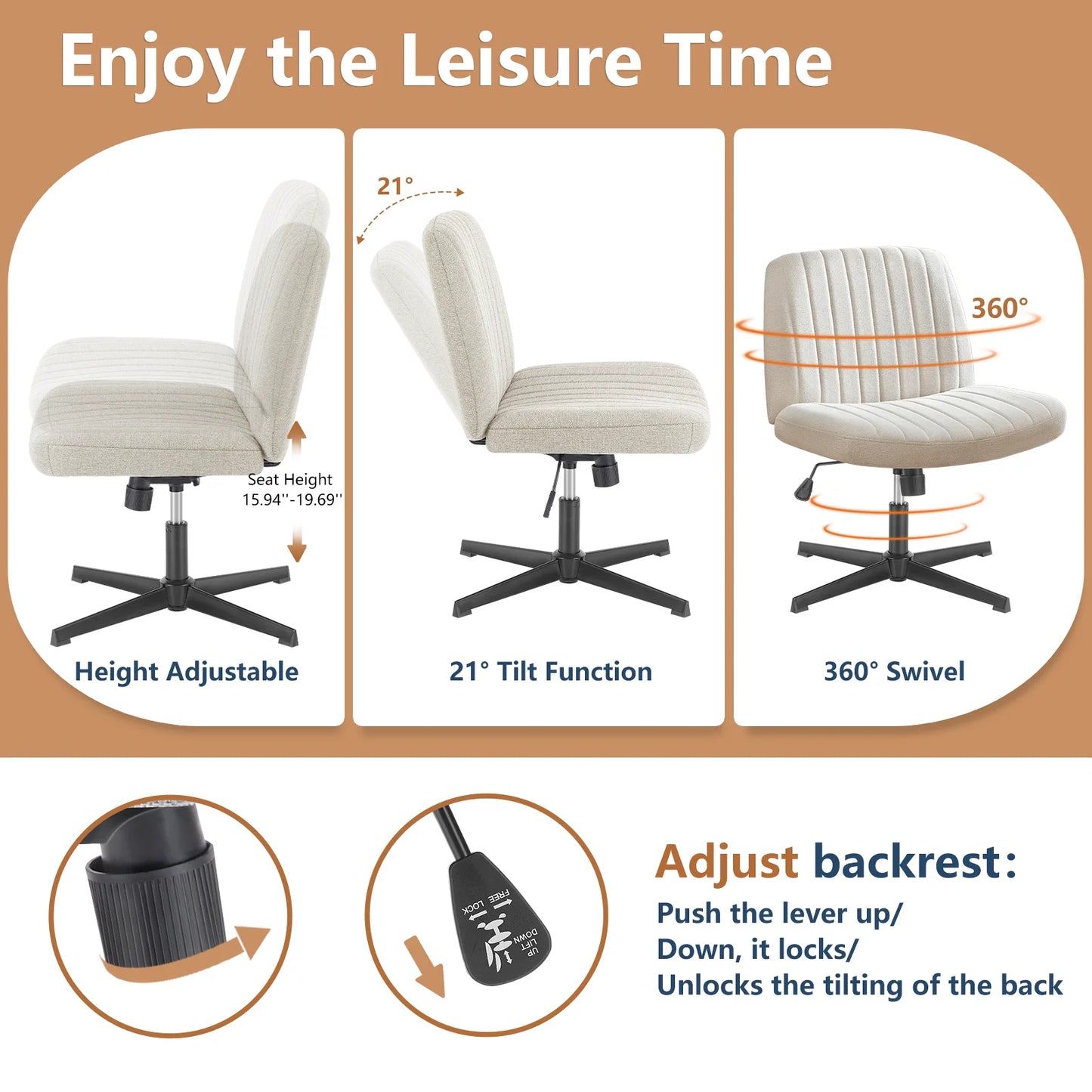 Chair Armless  Adjustable Swivel Fabric Or Leather
