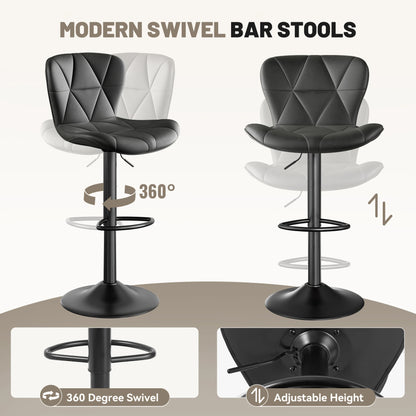 2 Pcs Bar Chair, 360 ° Rotation Adjustable Height, Faux Leather Upholstered with Backrest