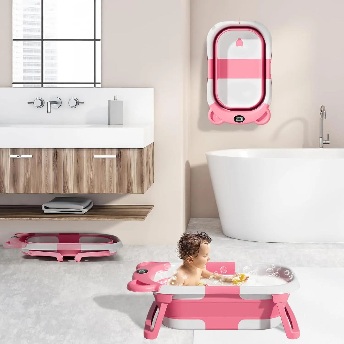 Portable Travel Bathtub, Collapsible  with Thermometer