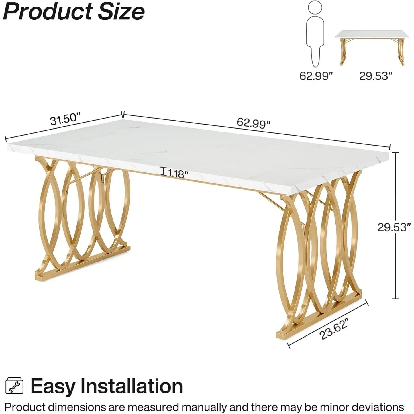 Modern Dining Table, 63" Large Kitchen Table for 4-6 People, Unique Rectangular