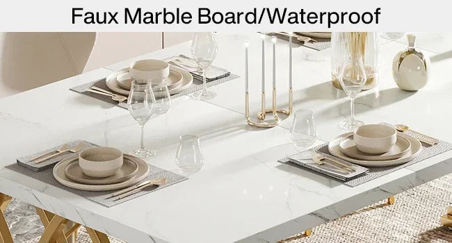 Modern Dining Table, 63" Large Kitchen Table for 4-6 People, Unique Rectangular