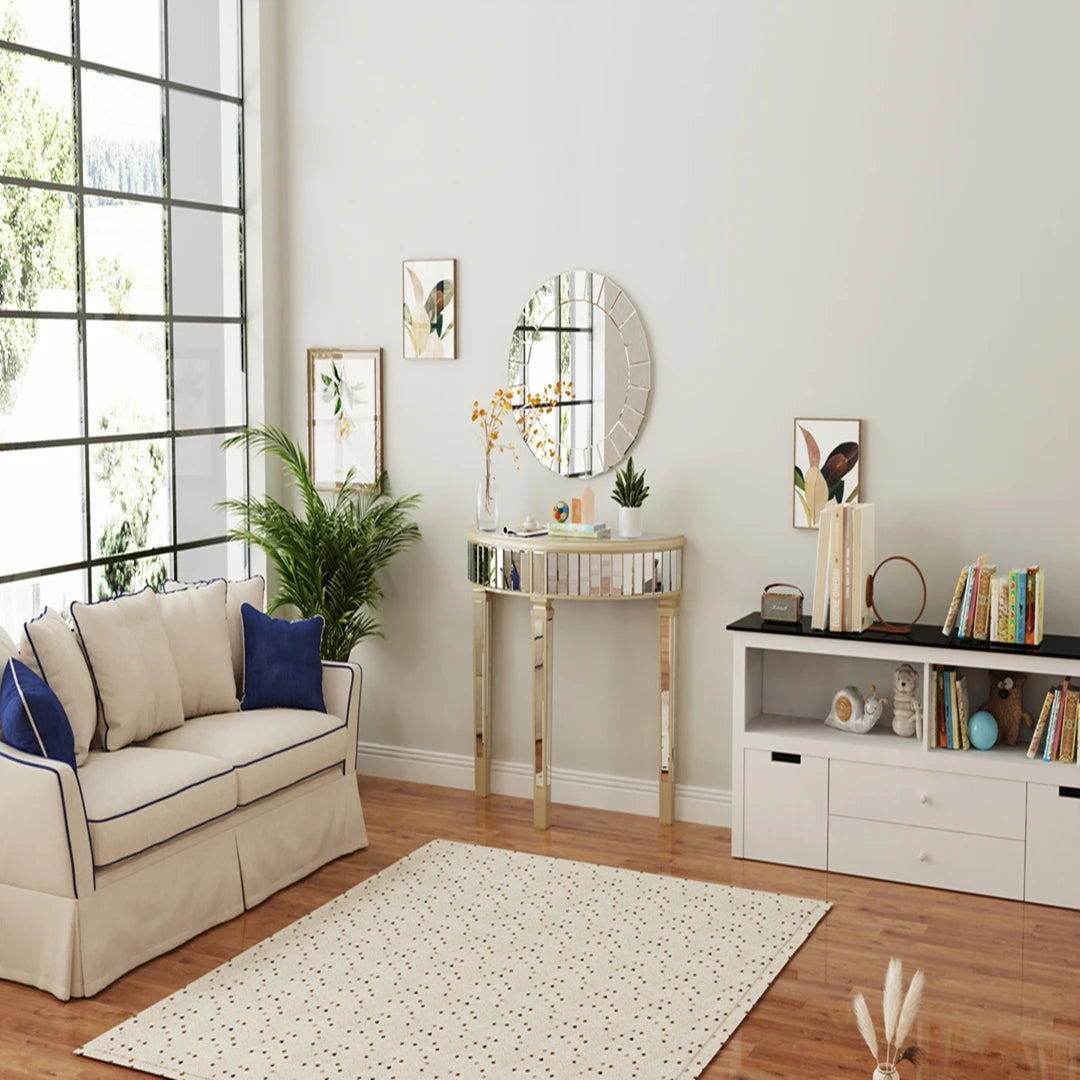 Modern Halfmoon Mirrored Console Table Silver Finish