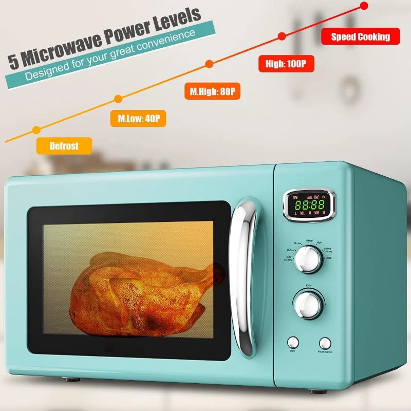 Compact Microwave Oven, 25L w/Glass Turntable Child Lock (Green)